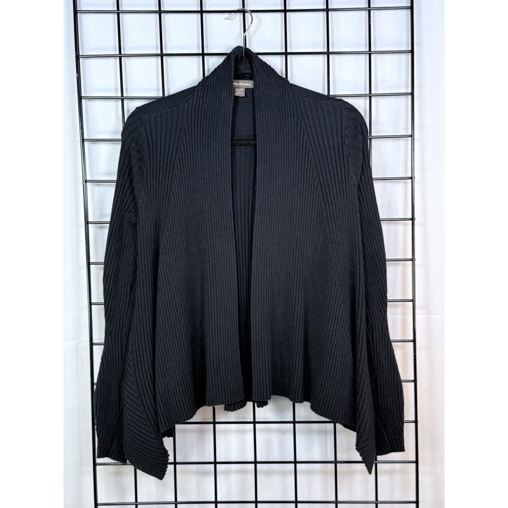 Tommy Bahama Open Front Batwing Cardigan Sweater Womens XS‎ Black Ribbed Coastal